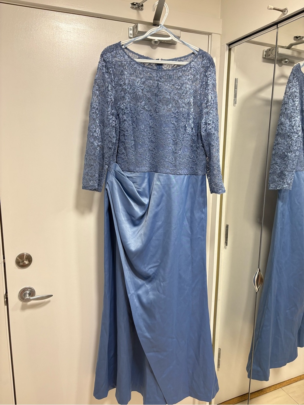 SLNY Blue Lace & Satin Dress